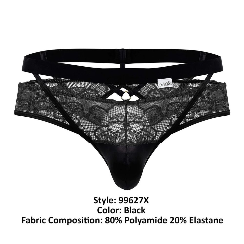 CandyMan 99627X Men's Black Lace Jockstrap